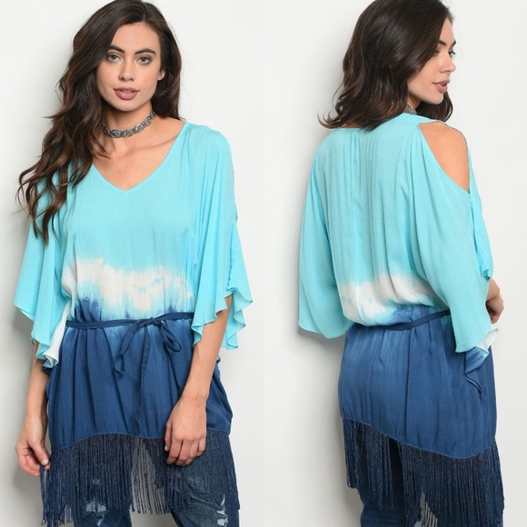 Tops - Last 💙 Blue Tie Dye Cold Shoulder Top